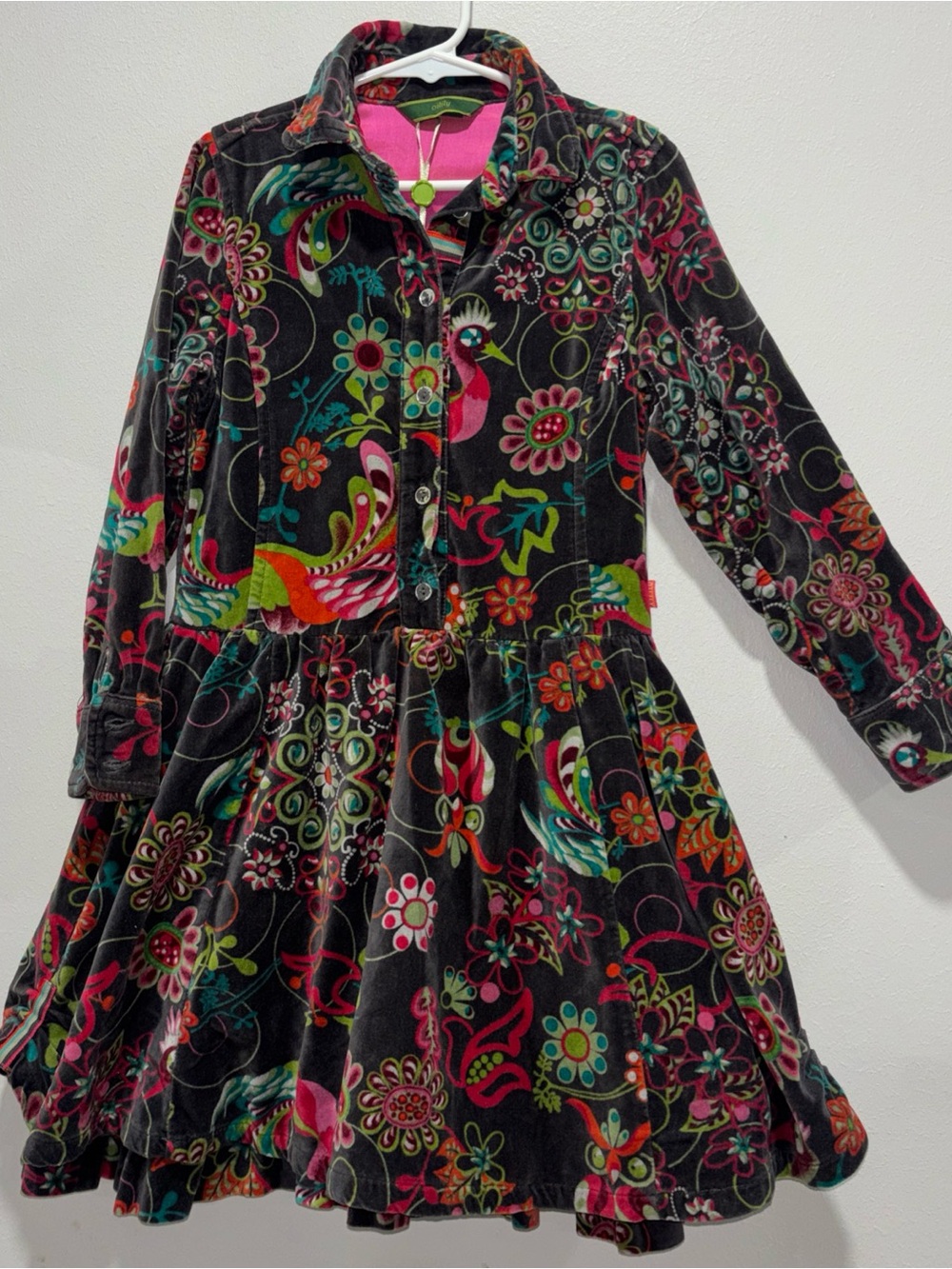 Girls Oilily Floral Print Velvet Long-Sleeve Dress - Multicolor Size 128 (7-8yr)